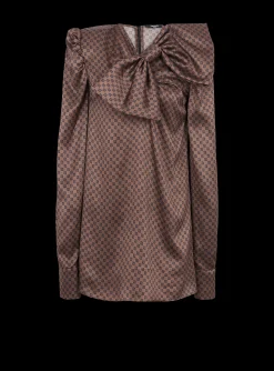 Women Balmain Short Dress With A Large Bow And Mini Monogram Print