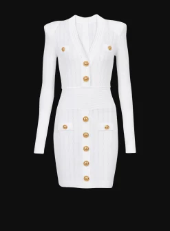 Women Balmain Short Eco-designed Knit Dress With Gold-tone Buttons