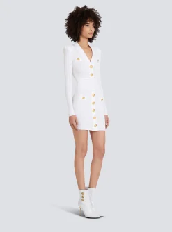 Women Balmain Short Eco-designed Knit Dress With Gold-tone Buttons