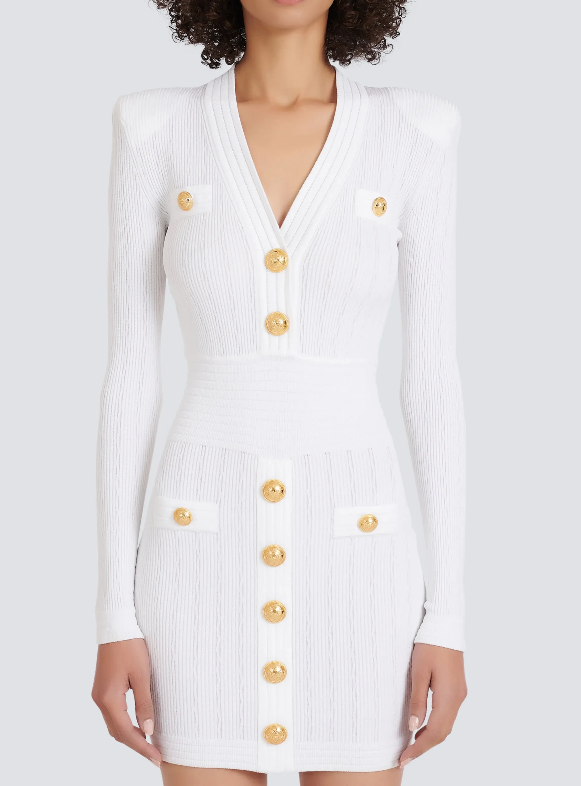 Women Balmain Short Eco-designed Knit Dress With Gold-tone Buttons