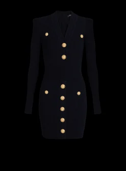 Women Balmain Short Eco-designed Knit Dress With Gold-tone Buttons
