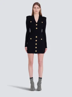 Women Balmain Short Eco-designed Knit Dress With Gold-tone Buttons