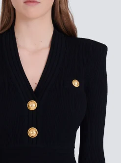 Women Balmain Short Eco-designed Knit Dress With Gold-tone Buttons