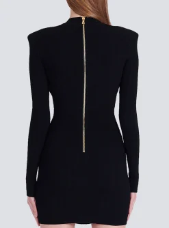Women Balmain Short Eco-designed Knit Dress With Gold-tone Buttons