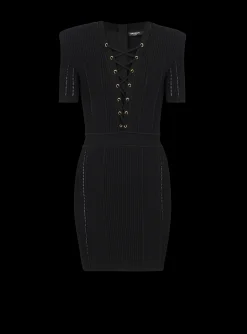 Women Balmain Short Fine Ribbed Knit Dress