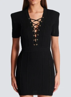 Women Balmain Short Fine Ribbed Knit Dress