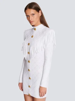 Women Balmain Short Fringed Fine Knit Dress