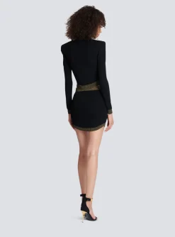 Women Balmain Short Knit Skirt With Gold Trim