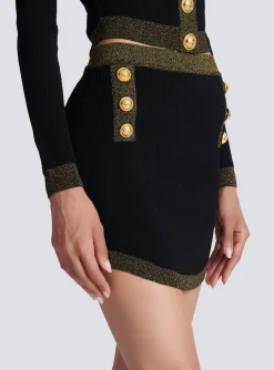 Women Balmain Short Knit Skirt With Gold Trim