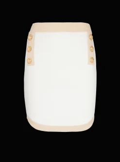 Women Balmain Short Knit Skirt With Gold Trim
