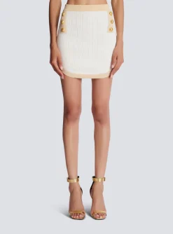 Women Balmain Short Knit Skirt With Gold Trim