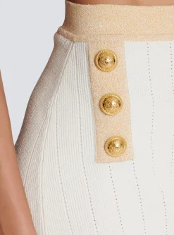 Women Balmain Short Knit Skirt With Gold Trim