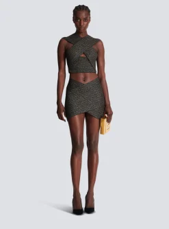 Women Balmain Short Knit Skirt With Stripes