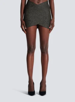 Women Balmain Short Knit Skirt With Stripes
