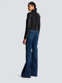 Women Balmain Short Leather Biker Jacket