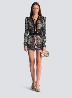 Women Balmain Short Snakeskin Jacquard Dress