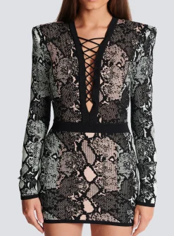Women Balmain Short Snakeskin Jacquard Dress