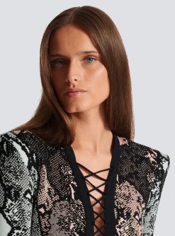 Women Balmain Short Snakeskin Jacquard Dress