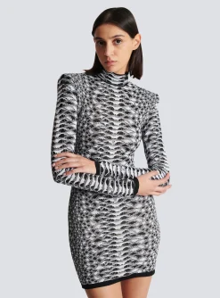 Women Balmain Short Snakeskin Textured Knit Dress