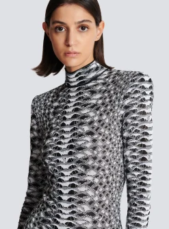 Women Balmain Short Snakeskin Textured Knit Dress