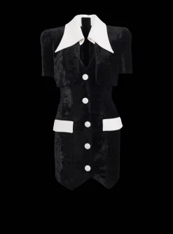 Women Balmain Short Structured Dress In Velvet And Crepe