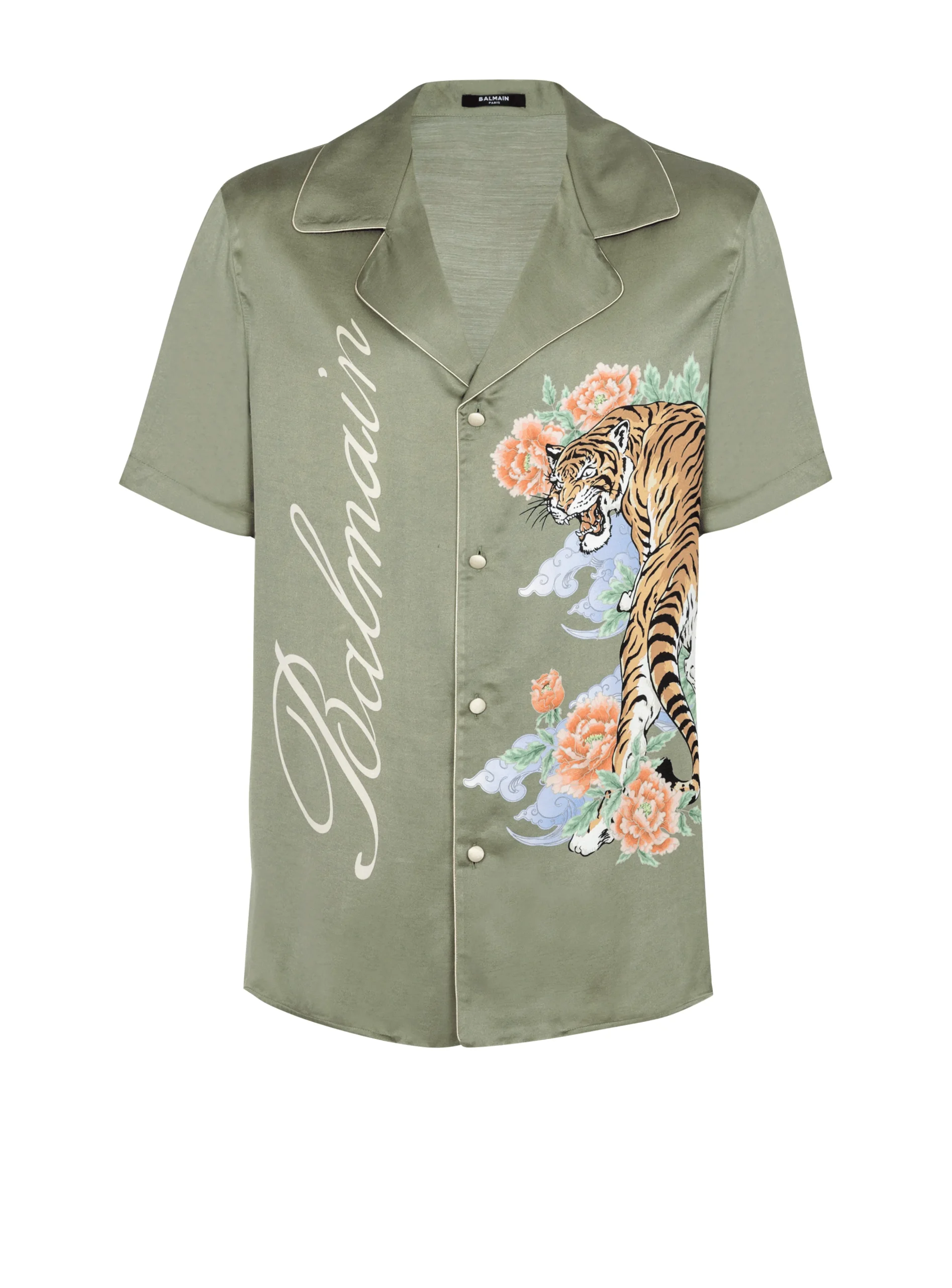 Balmain Short-sleeved Satin Shirt With Tiger Print
