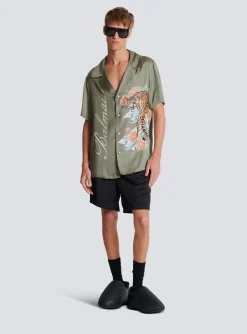 Balmain Short-sleeved Satin Shirt With Tiger Print