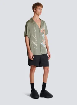 Balmain Short-sleeved Satin Shirt With Tiger Print
