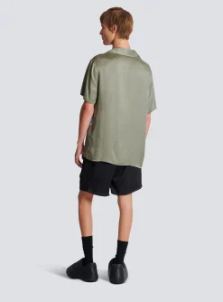 Balmain Short-sleeved Satin Shirt With Tiger Print