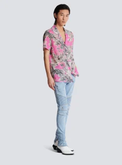 Balmain Short-sleeved Silk Pyjama Shirt With Miami Print