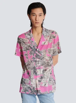 Balmain Short-sleeved Silk Pyjama Shirt With Miami Print