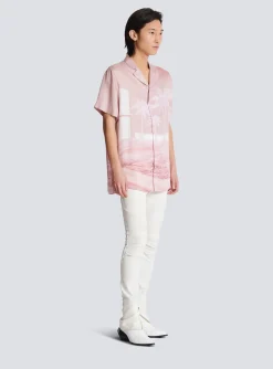Balmain Short-sleeved Twill Pyjama Shirt With Postcard Print
