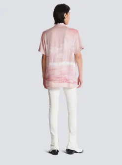 Balmain Short-sleeved Twill Pyjama Shirt With Postcard Print