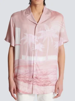 Balmain Short-sleeved Twill Pyjama Shirt With Postcard Print