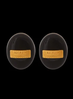 Women Balmain Signature Grid Brass And Enamel Earrings