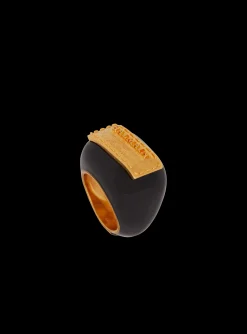 Women Balmain Signature Grid Brass And Enamel Ring