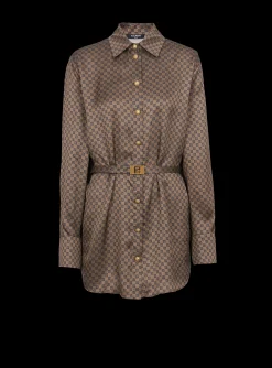 Women Balmain Silk Shirt With A Mini Monogram Print