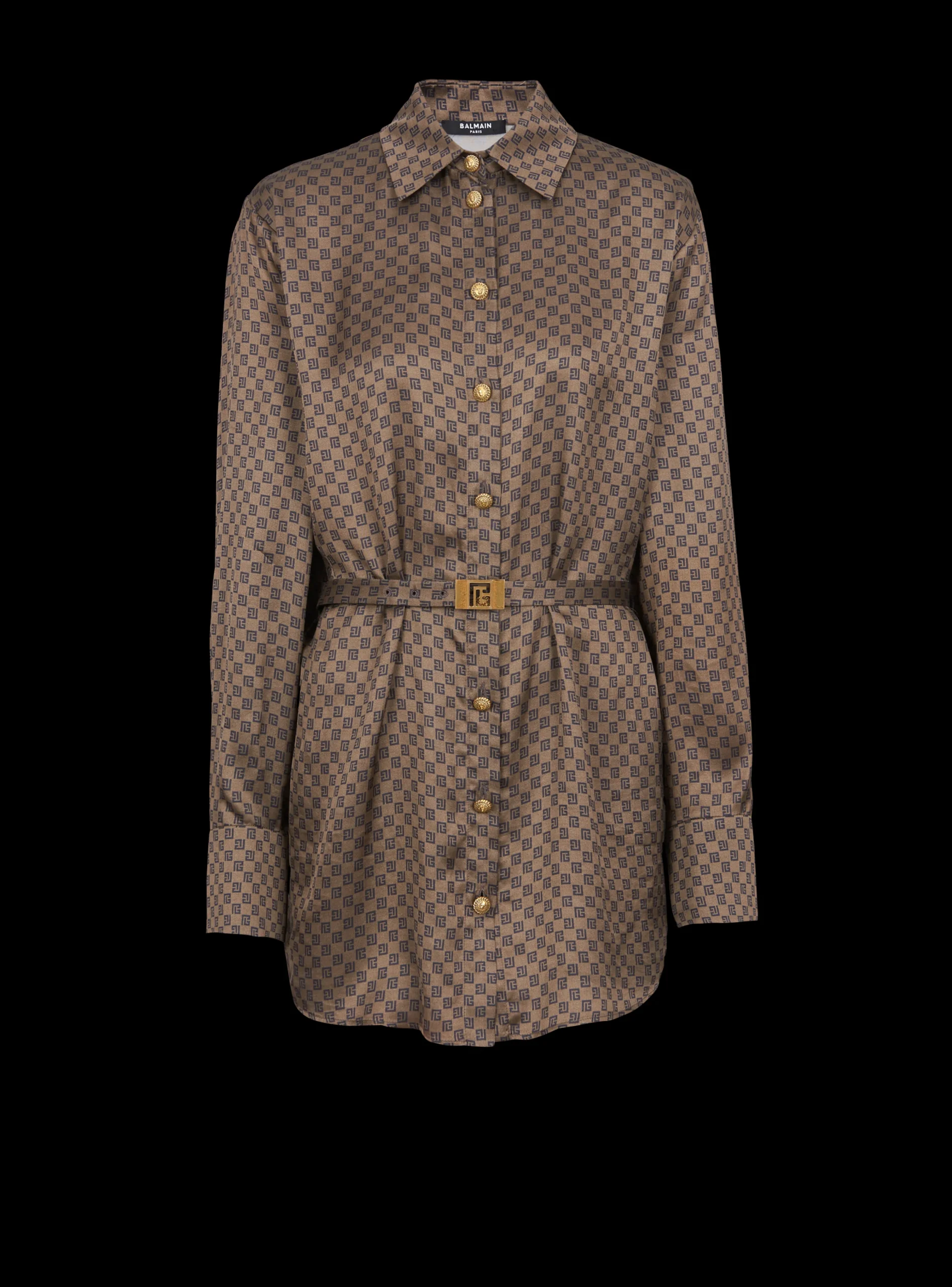 Women Balmain Silk Shirt With A Mini Monogram Print