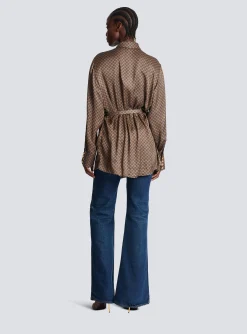 Women Balmain Silk Shirt With A Mini Monogram Print