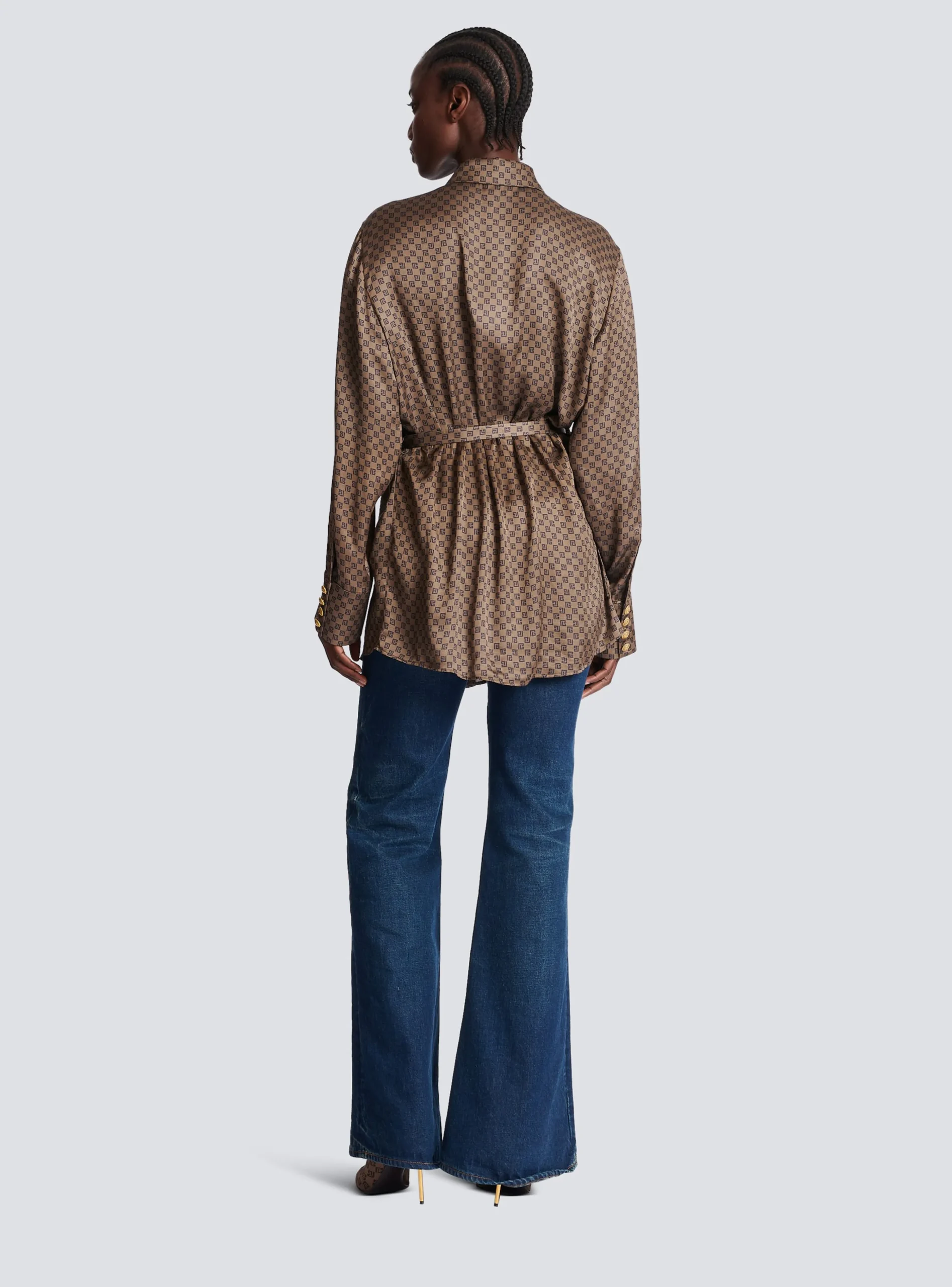 Women Balmain Silk Shirt With A Mini Monogram Print