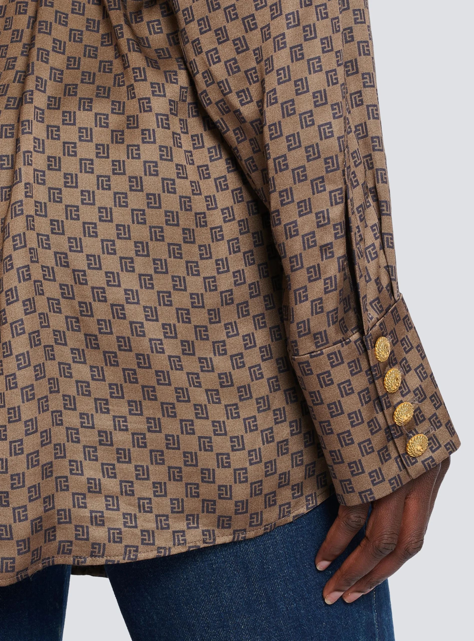 Women Balmain Silk Shirt With A Mini Monogram Print