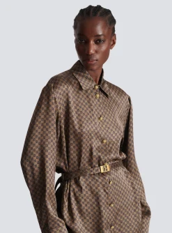 Women Balmain Silk Shirt With A Mini Monogram Print