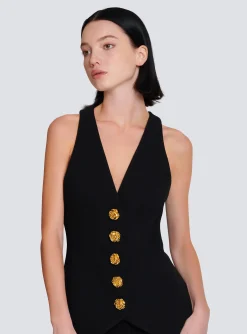 Women Balmain Sleeveless Double Crepe Waistcoat