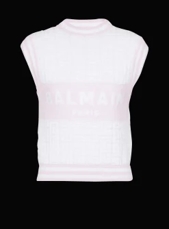 Women Balmain Sleeveless Monogram Knit Top