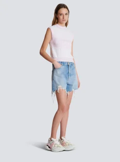 Women Balmain Sleeveless Monogram Knit Top