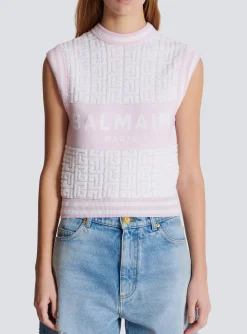 Women Balmain Sleeveless Monogram Knit Top