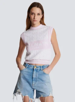 Women Balmain Sleeveless Monogram Knit Top