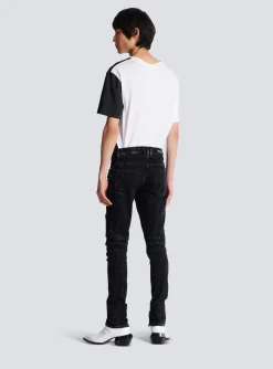 Balmain Slim-fit Denim Jeans With Ribbed Details