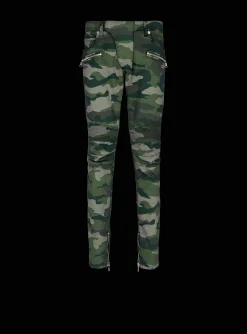 Balmain Slim-fit Jeans In Camouflage Denim With Ribbed Details