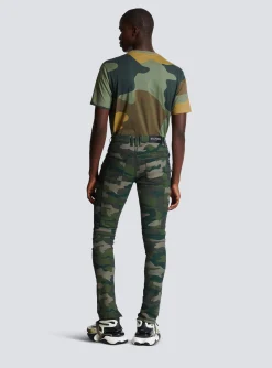 Balmain Slim-fit Jeans In Camouflage Denim With Ribbed Details